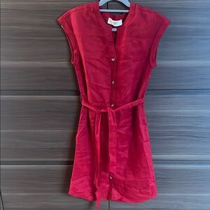 Jacqui-E tomato red linen tunic dress Size 6 (see measurements) EUC